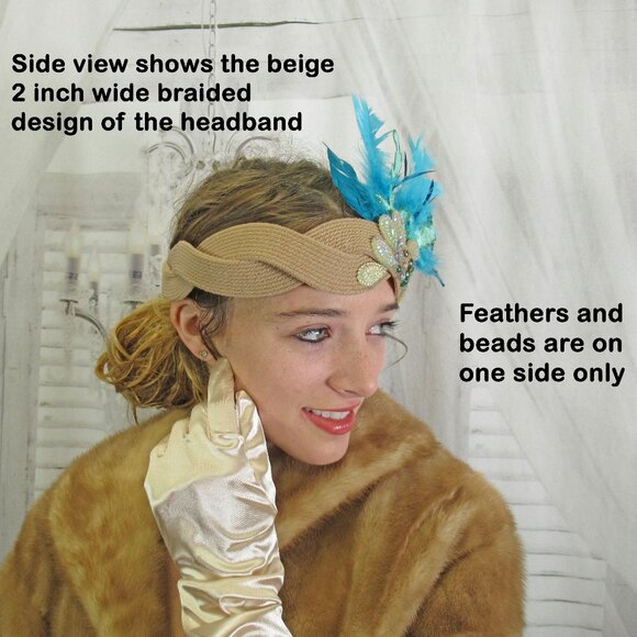Great Gatsby inspired headband, Beads, glitter and feathers 1920's Flapper style - Picture 2 of 12